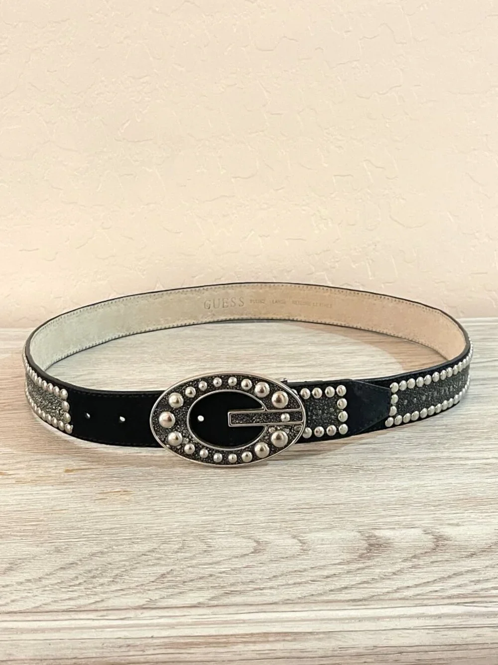 Guess Studded Belt Black Silver Studs Sparkles Large